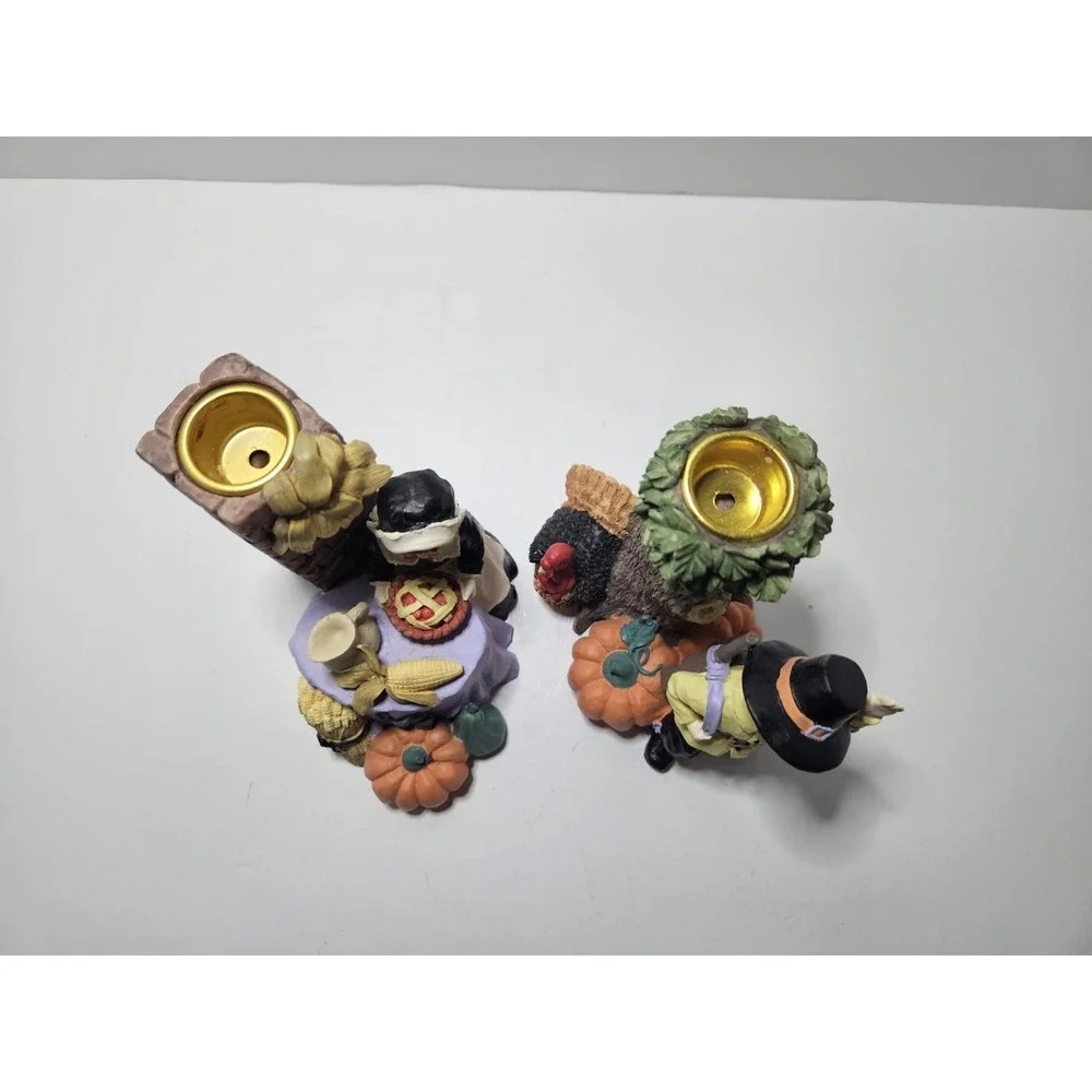 ABC Distributors Pilgrim Couple Thanksgiving Candle Holders Hand Painted Set Vtg